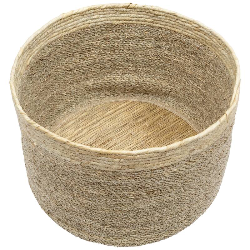 Set of 3 Twisted Weave and Zig Zag Sewn Seagrass Storage Baskets 16.5" - 16.5