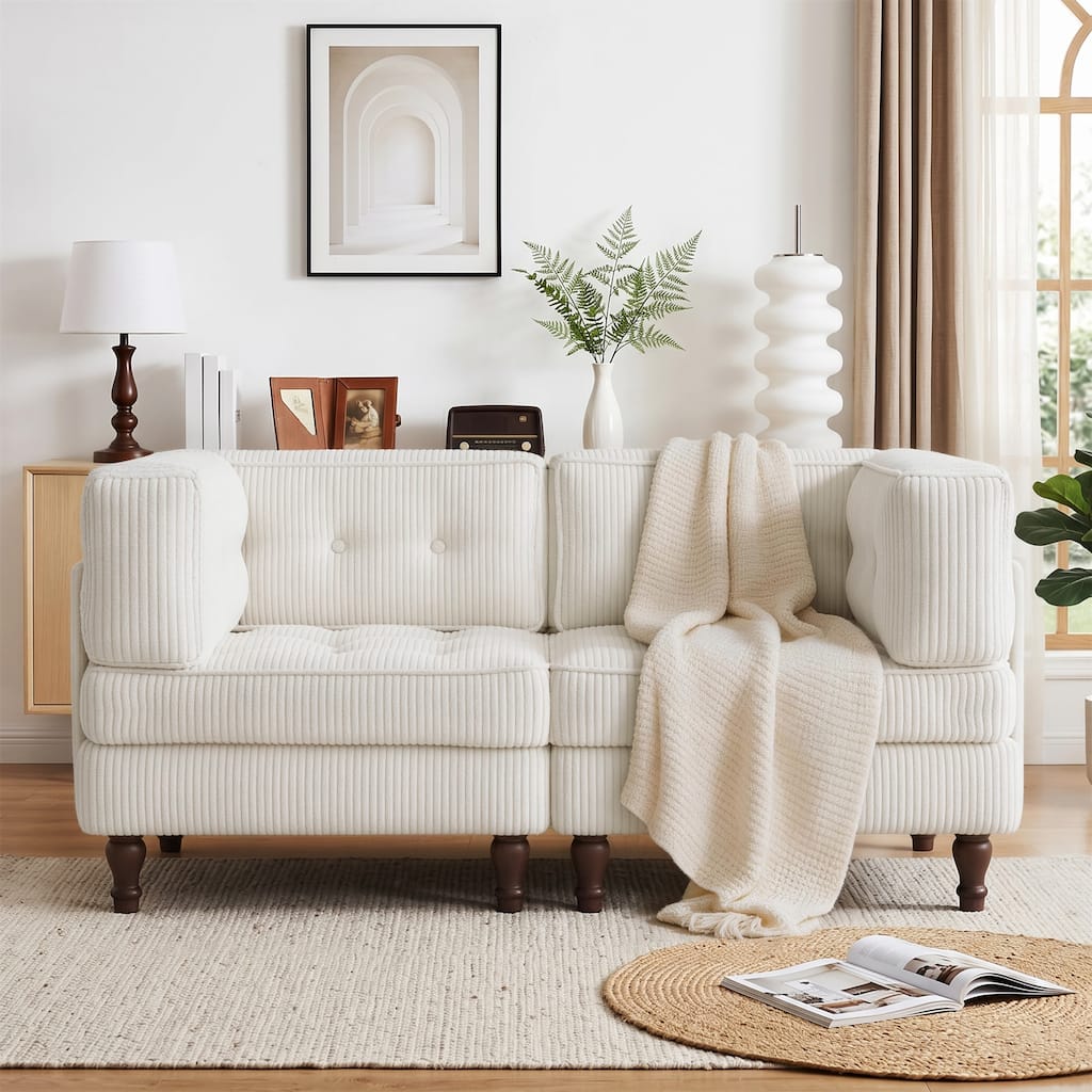 Modular Corduroy Corner Sectional Sofa Couch Set with Tufted Cushion