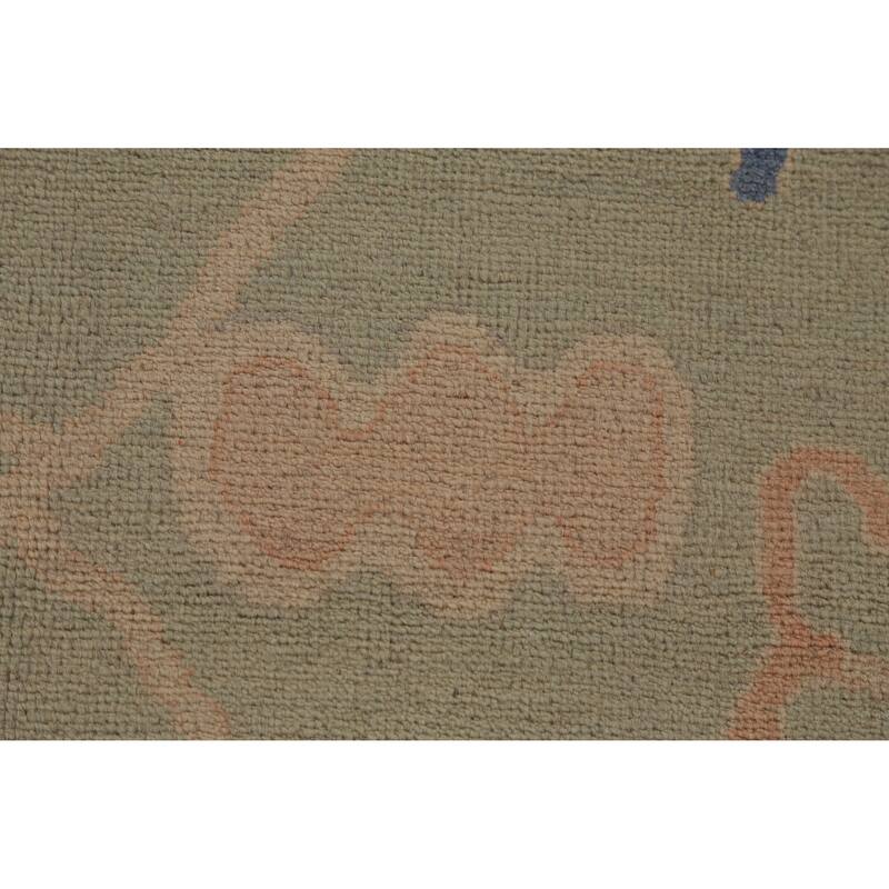 Hand Knotted Oriental 100% Wool Carpet Transitional All-Over Green Oushak Area Rug - 12' 4'' X 9' 3''