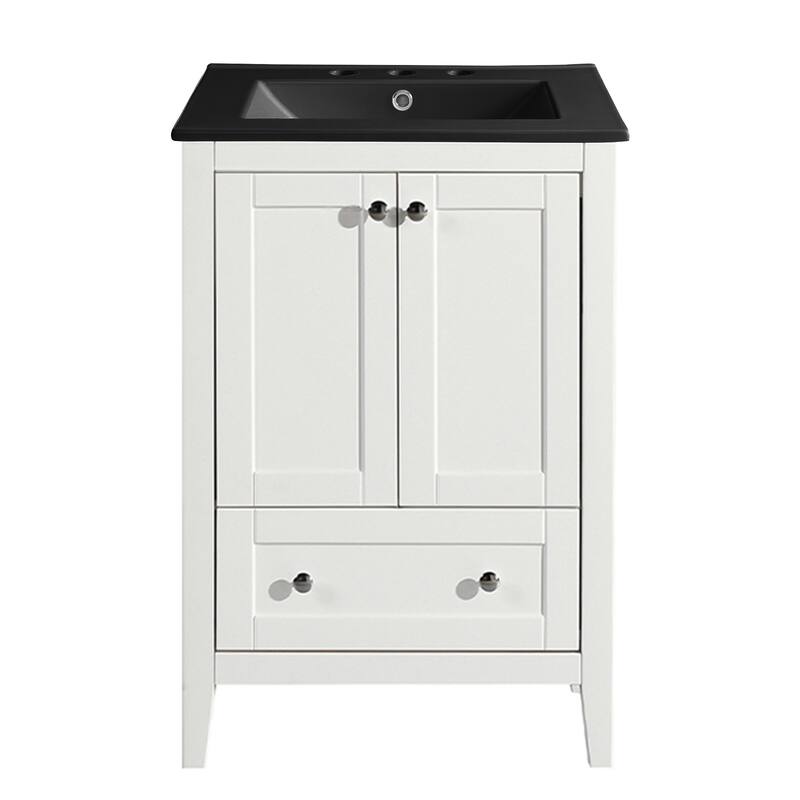 Cannes 24 In. White Bathroom Vanity With Black, 3-Hole Ceramic Sink Top