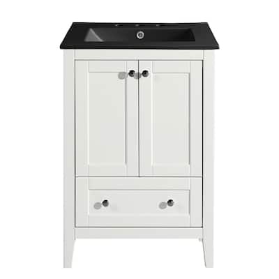 Cannes 24 In. White Bathroom Vanity With Black, 3-Hole Ceramic Sink Top