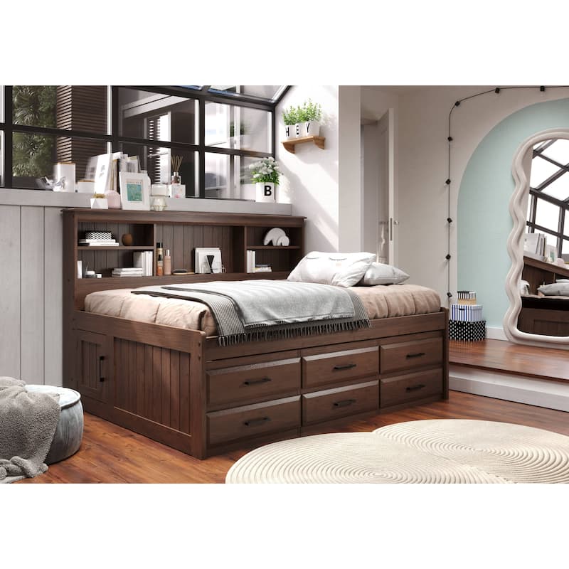 American Furniture Classics Solid Pine Full Daybed with 6 Sturdy Drawers in Classic Walnut