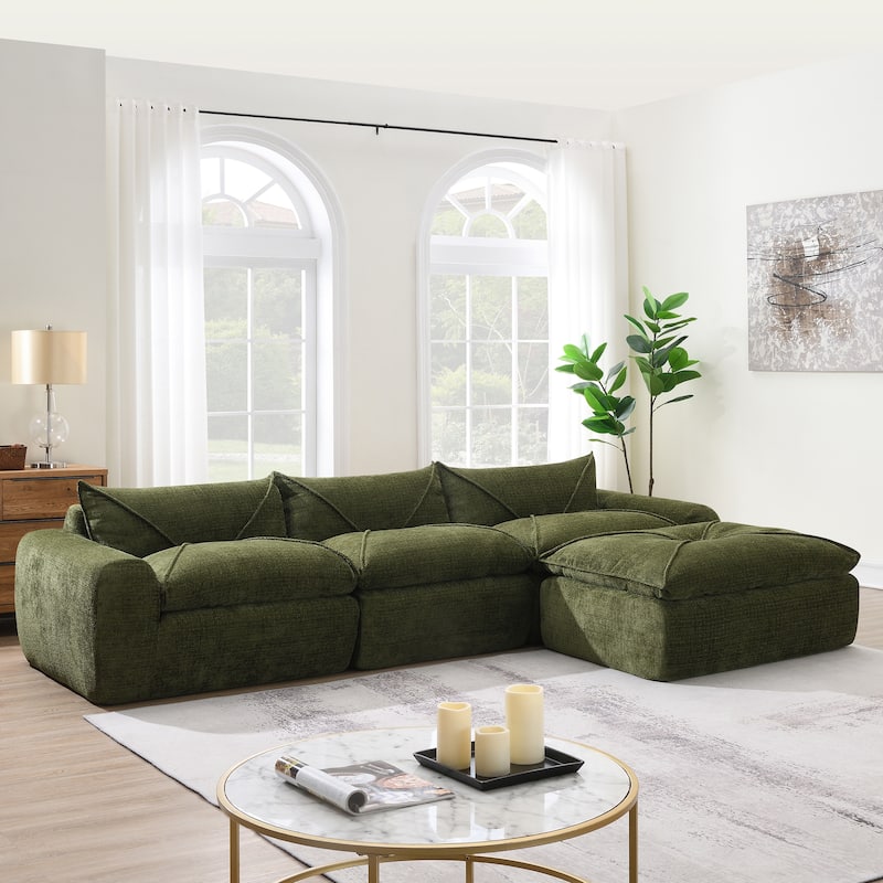 Particle Chenille Sectional Sofa Pull-line Pull-point Design Sofa with Movable Ottoman