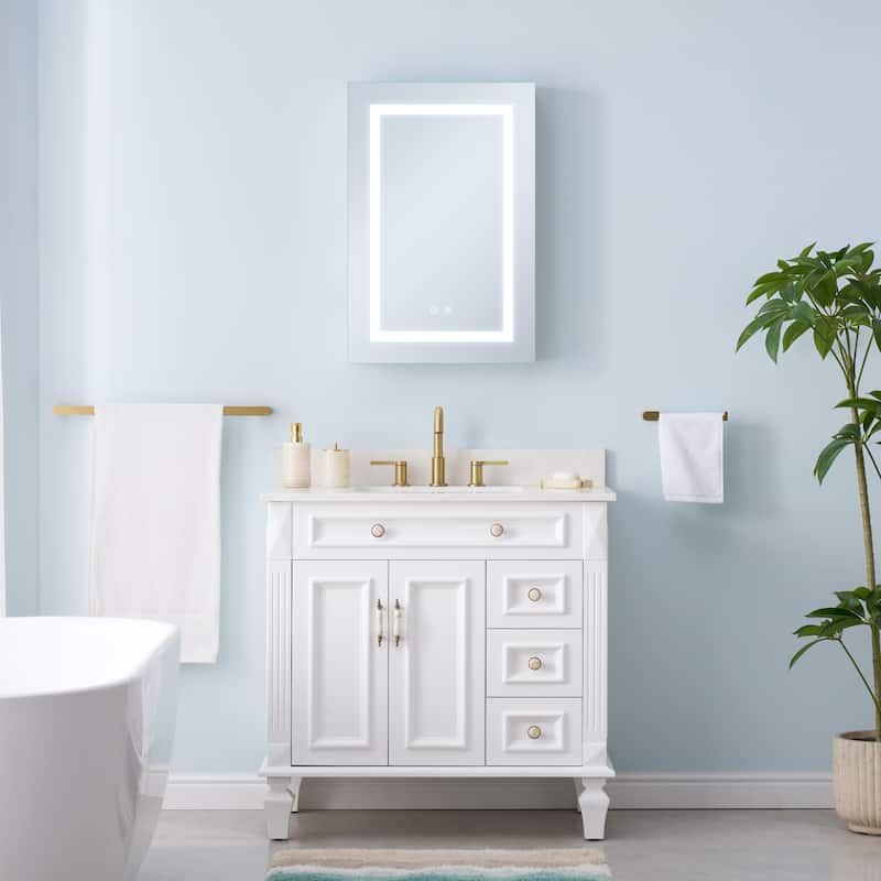 30" H Recessed or Surface LED Mirror Cabinet with Adjustable Glass Shelves,Defogger, Dimmer And Outlets & USB Ports - 20" W X30" H,Right Open