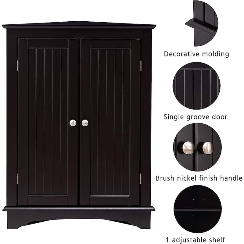 Spirich Home Floor Corner Cabinet with Two Doors and Shelves, Free-Standing Corner Storage Cabinets,White