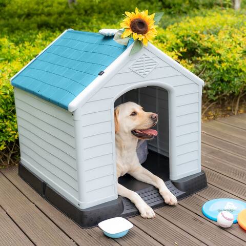Furniwell Dog Kennel Plastic Dog House Indoor Outdoor for Large Dogs