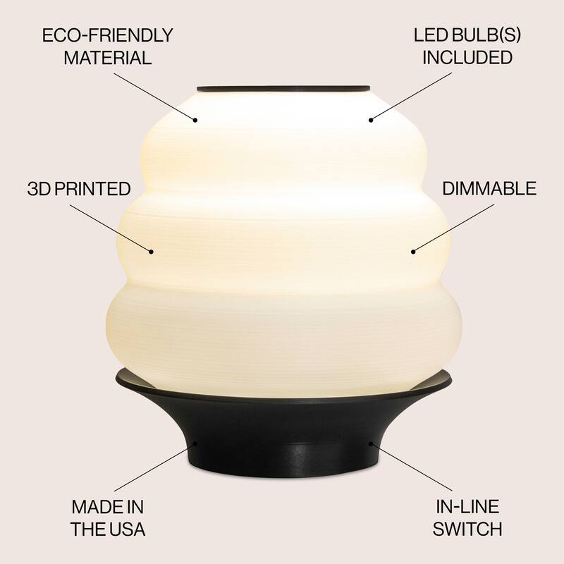 Honey Pot 12" Minimalist Classic Plant-Based PLA 3D Printed Dimmable LED Table Lamp, by JONATHAN Y