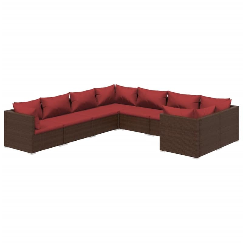 vidaXL Patio Lounge Set with Cushions Poly Rattan Brown - 27.6" x 27.6" x 24" - 27.6" x 27.6" x 24"