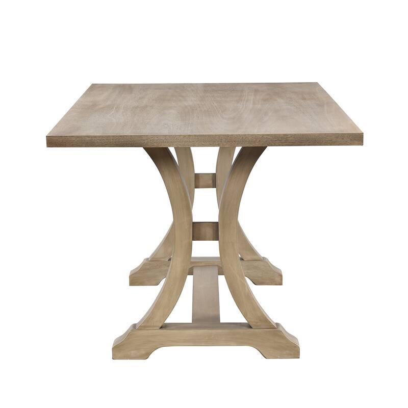 Rectangular Trestle Table and 4 Upholstered Chairs & Bench