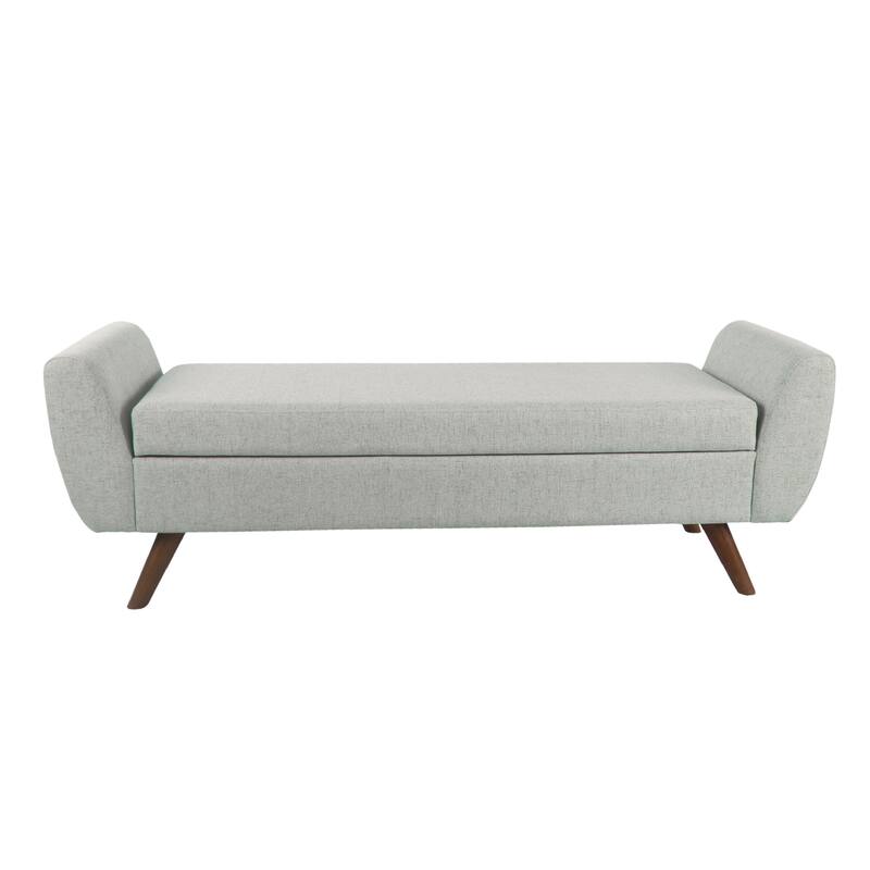 Rae Storage Bench Ottoman with Arms, Light Gray Woven Fabric, 60 Inch