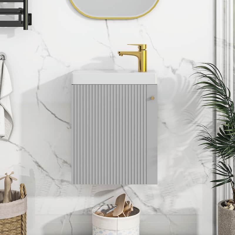16" Wall-Mounted Bathroom Vanity Combo Cabinet with Ceramic Basin