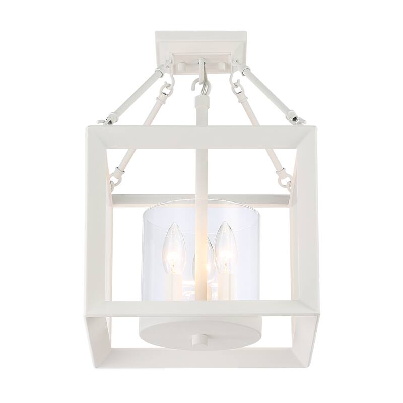 Golden Lighting Smyth 3-light 17"H Semi-Flush Mount in Natural White and Clear Glass - Natural White - 3-Light Semi-flush