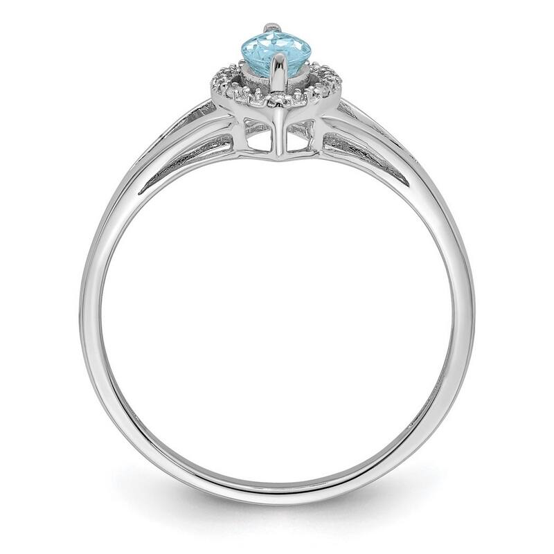 Curata 925 Sterling Silver Polished Open back Rhodium Plated Diamond and Aquamarine Marquise Ring