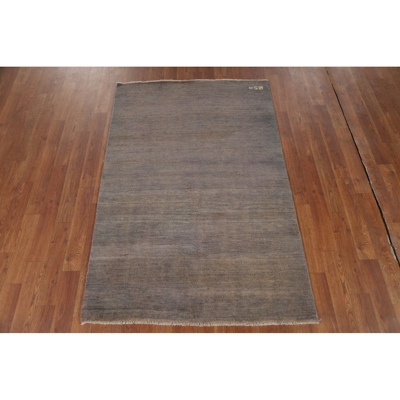 Modern Gabbeh Foyer Rug Handmade Grey Wool Carpet - 3'3"x 4'10"
