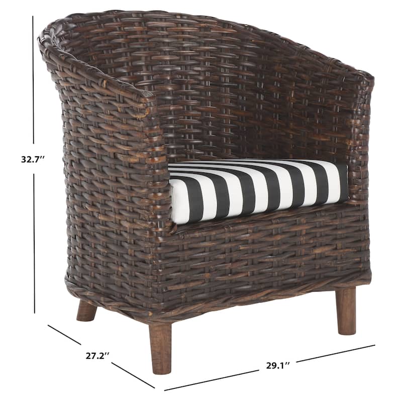 SAFAVIEH Charla Rattan Barrel Chair with Cushion - 29.1" x 27.2" x 32.7" - 29Wx27Dx33H