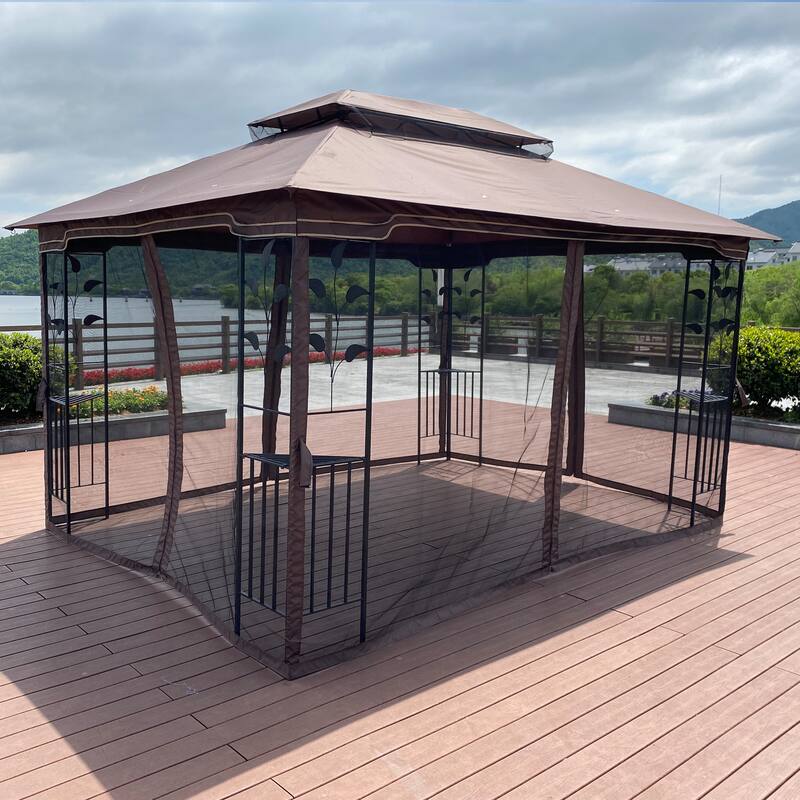 13x10 Outdoor Gazebo Canopy Tent With Ventilated Double Roof And Mosquito net for Lawn(Detachable Mesh Screen On All Sides)