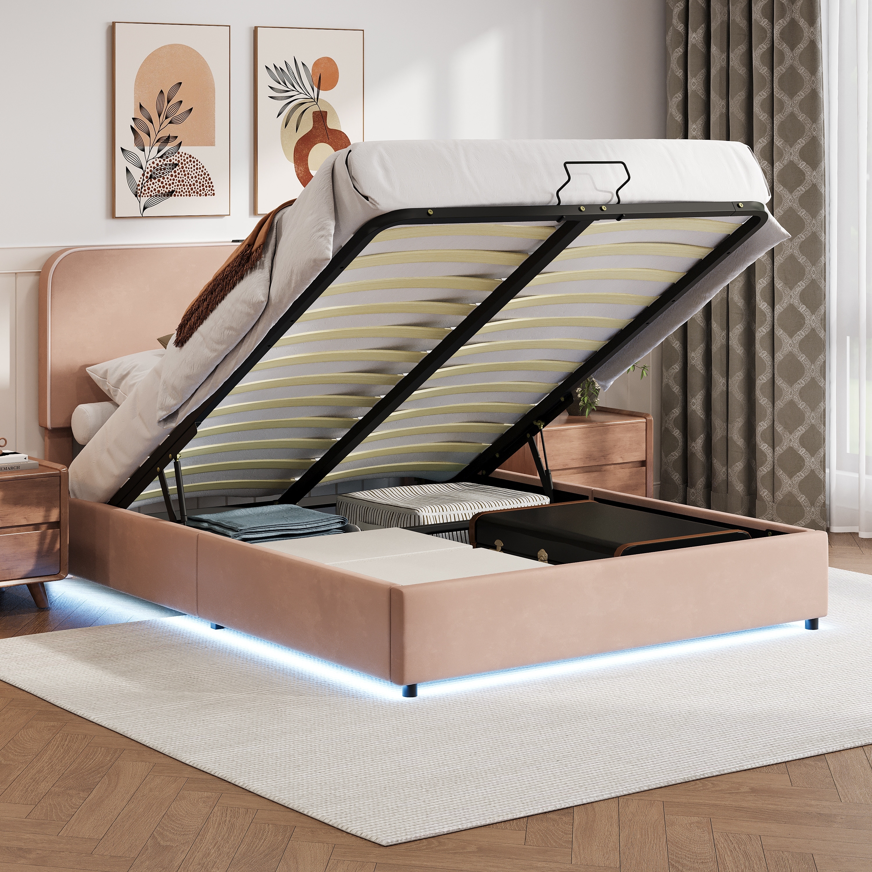 Bed with speaker and lights outlet