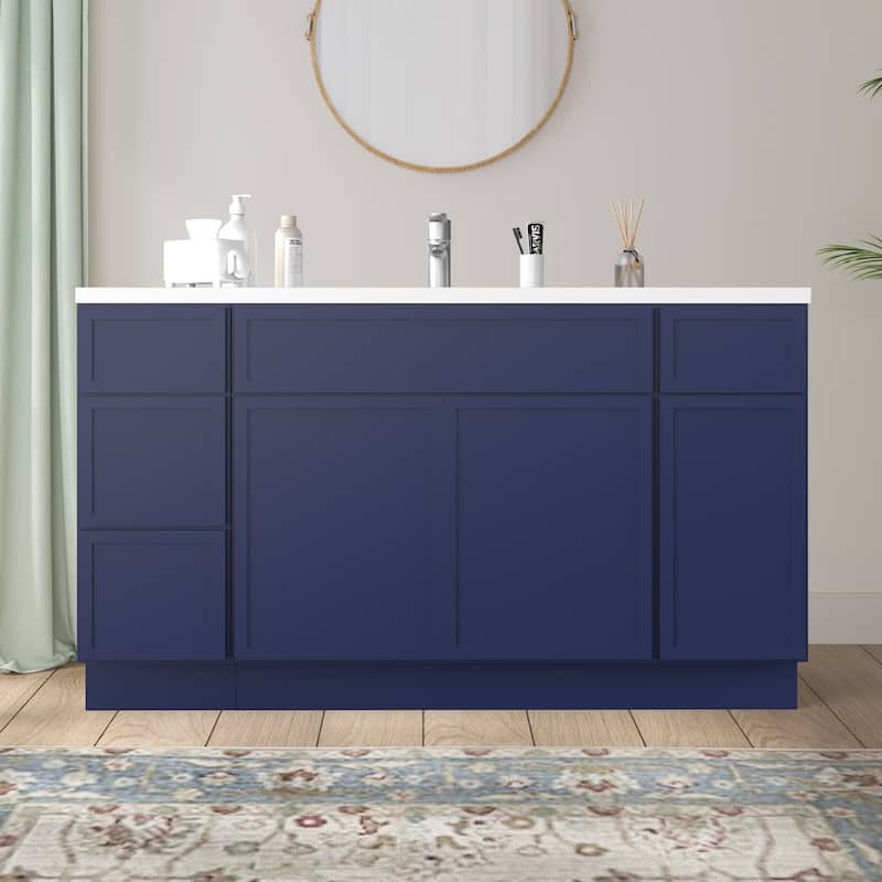 Vanity Art 60" Birch Freestanding Bathroom Vanity Cabinet without Top - Blue
