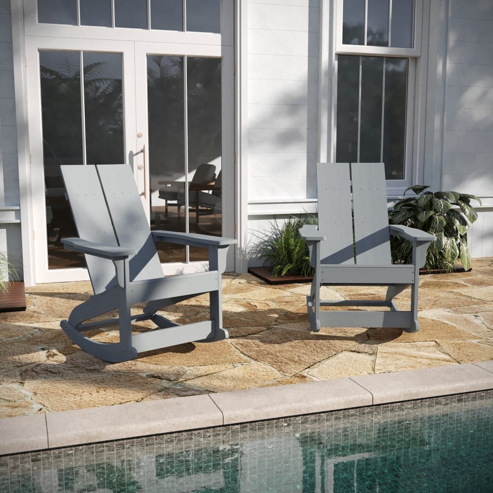 Indoor/Outdoor modern 2-Slat Adirondack Poly Resin Rockers - Set of 2
