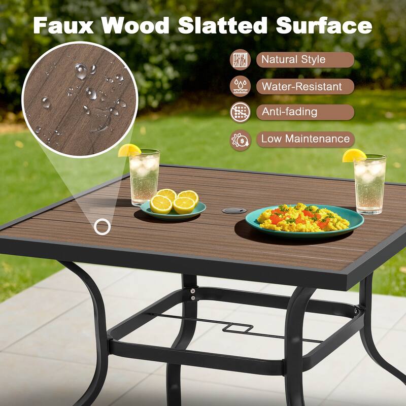 Outdoor Square Powder-Coated Metal Dining Table with Umbrella Hole