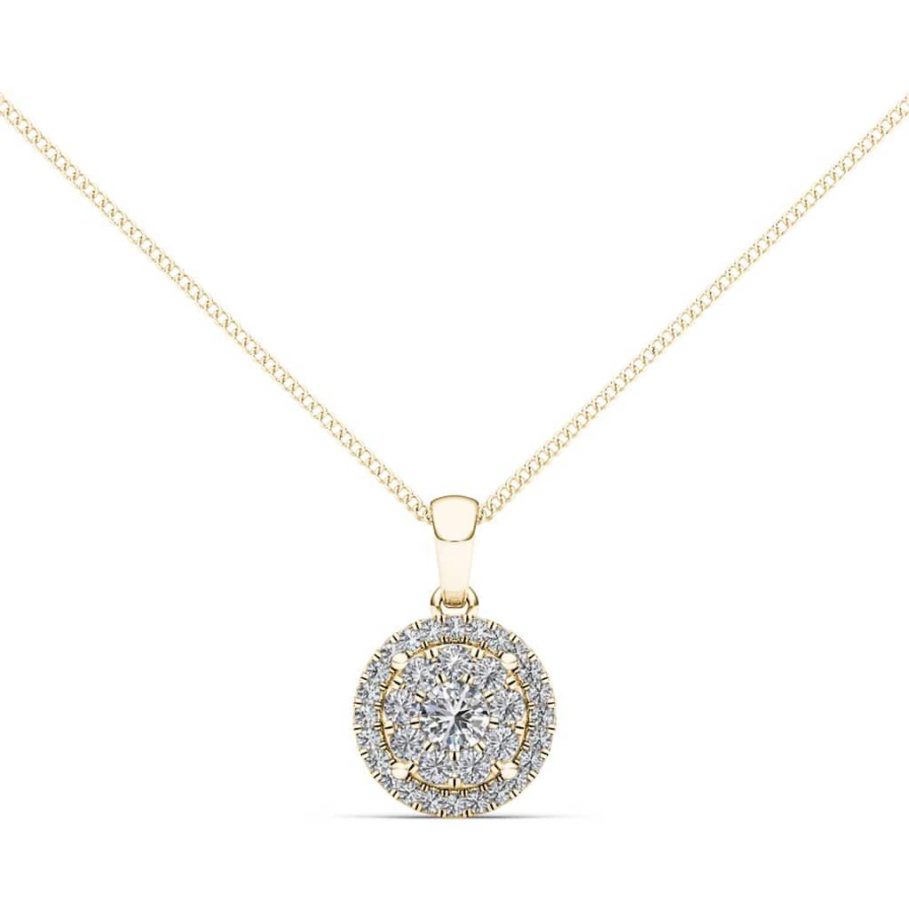 IGI Certified 1/2ct TDW Diamond Cluster Halo Pendant Necklace in 14k Gold for Women