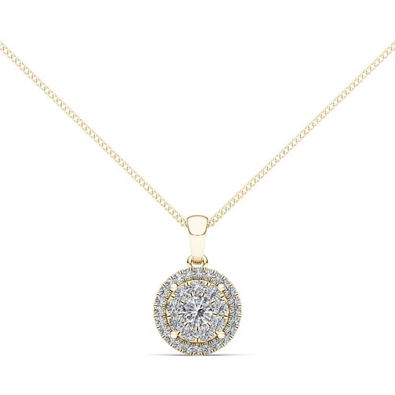 IGI Certified 1/2ct TDW Diamond Cluster Halo Pendant Necklace in 14k Gold for Women - Yellow