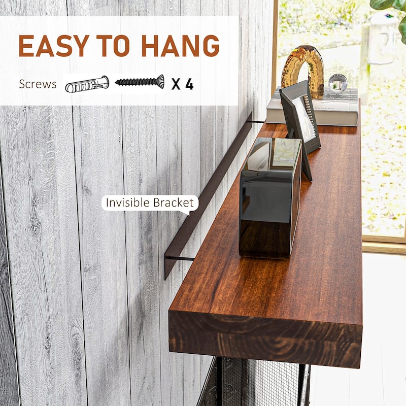 HOMCOM 48 Inch Fireplace Mantel, Floating Farmhouse Solid Fir Wood Shelf, Handmade Heavy Duty Wall Mounted Shelf