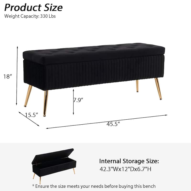 Velvet Storage Bench for Bedroom,End of Bed Bench for King Size Bed, Modern Upholstered Long Ottoman Bench for Entryway