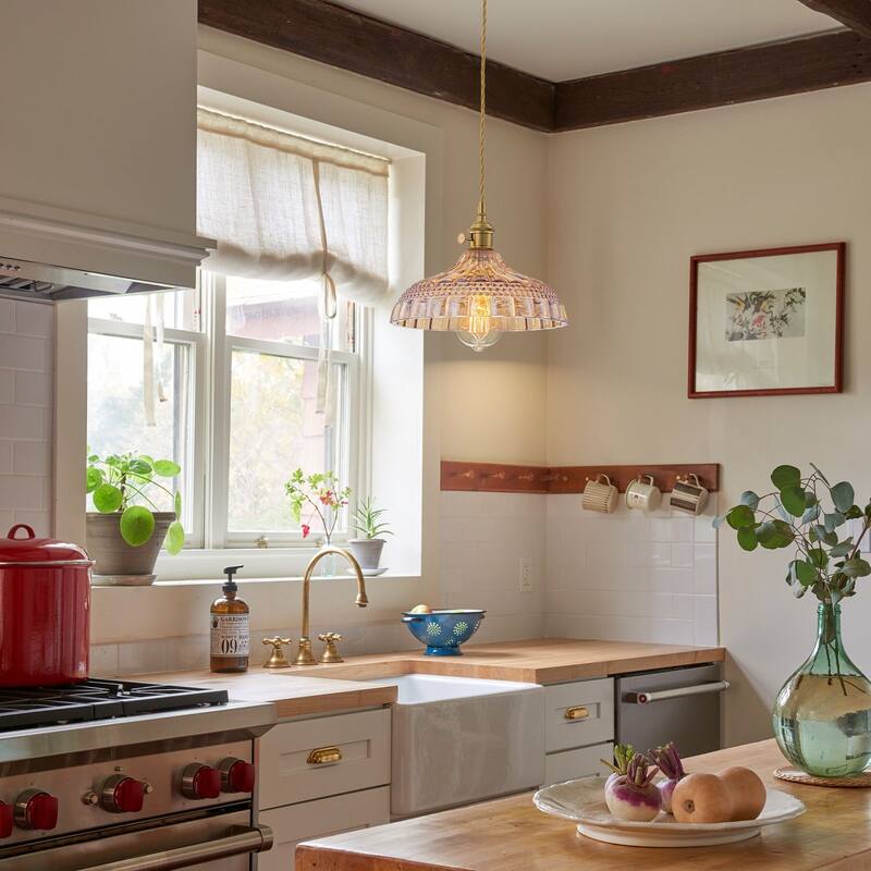 9.8'' Amber Glass Pendant Light for Kitchen Island