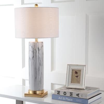 SAFAVIEH Lighting 31.25-inch Sonia Marble Black/ White Table Lamp (Set of 2) - 15"x15"x31.25"