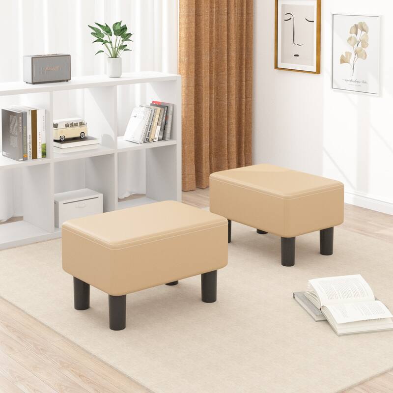 Javlergo Small Footstool Ottoman, PU Leather Footrest with Legs, Rectangle Padded Seat