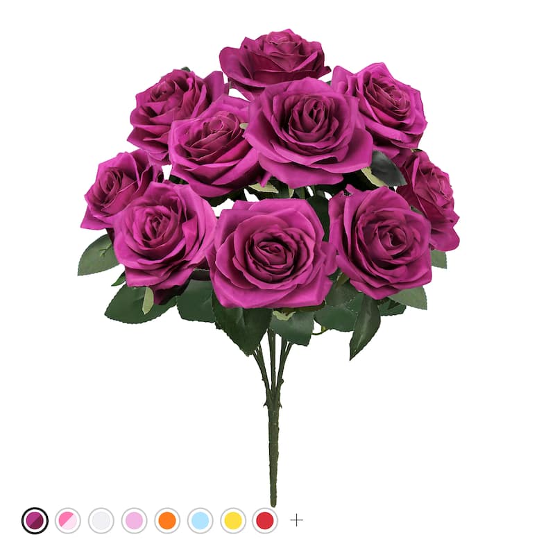 Set of 2 Artificial Queen Rose Flower Stem Bush Bouquet 18in