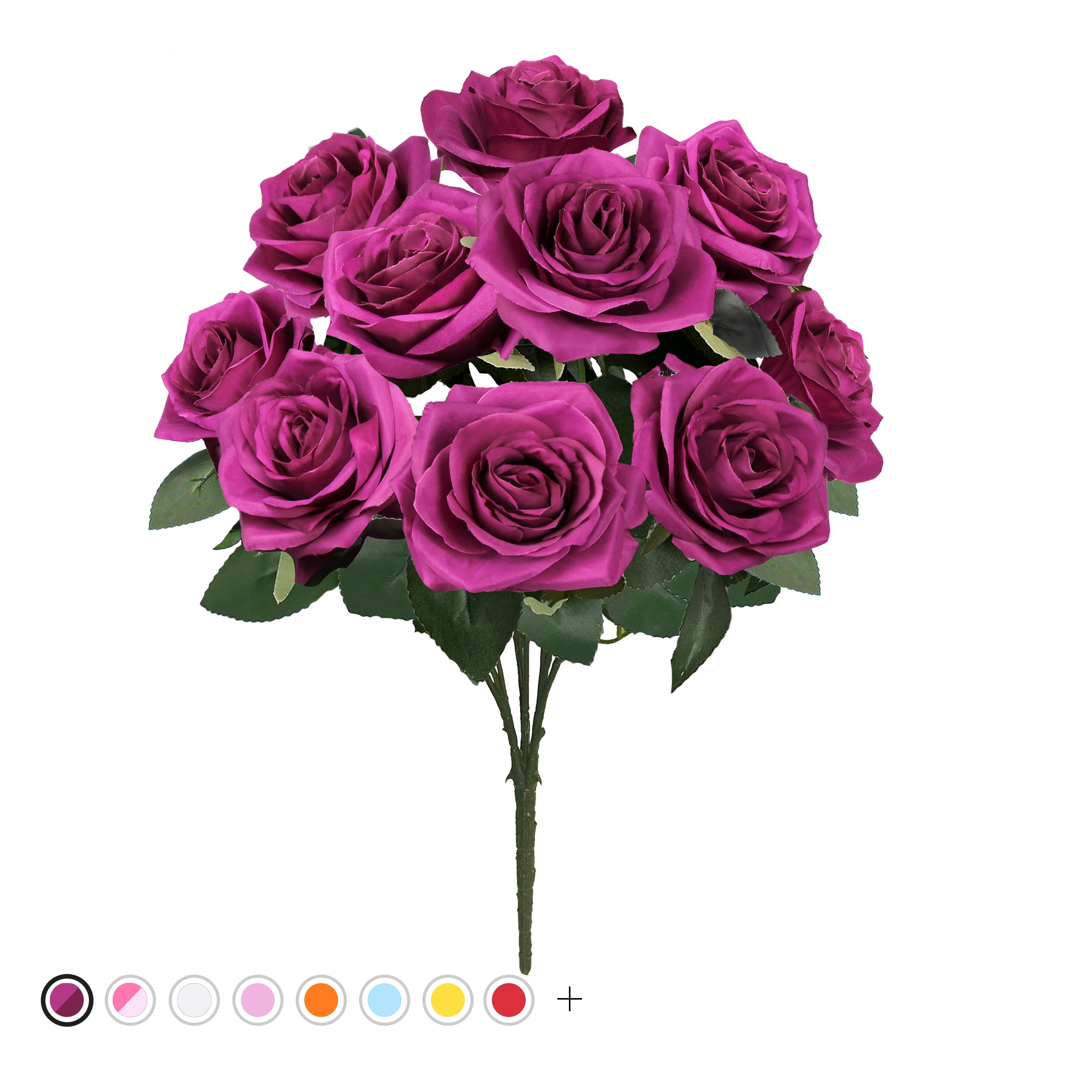 Set of 2 Artificial Queen Rose Flower Stem Bush Bouquet 18in