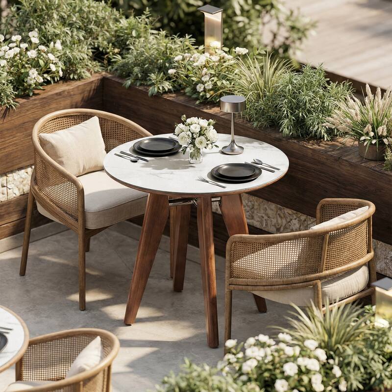 31.5" Round Dining Table, Modern Kitchen Table with Solid Wood Legs for Dining Room, Living Room