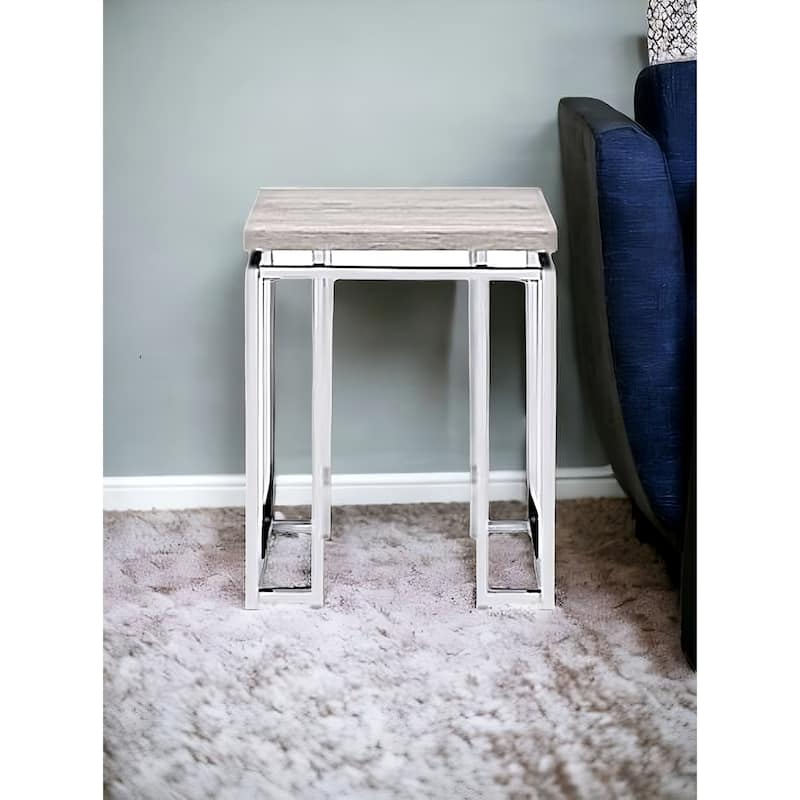 HomeRoots 24" Chrome And Natural Oak Manufactured Wood And Metal Square End Table - 19' X '24' X '19 - Natural - Wood
