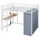 preview thumbnail 3 of 78, Full Size Metal Loft Bed with Workstation Desk, Built-In Shelves, LED Light Strip, Power Outlet & Hanging Wardrobe Storage