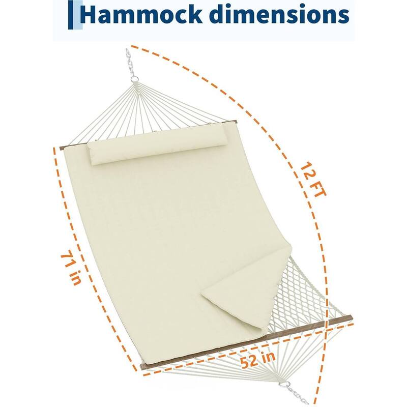 2 in 1 Outdoor Hammock with Cotton Rope and Polyester Pad for Patio, Backyard, Garden, Beach