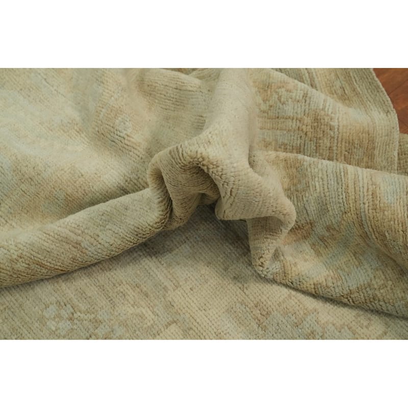 Vegetable Dye Wool Oushak Turkish Area Rug, Floral Geometric Carpet - 9' 7'' X 8' 2''