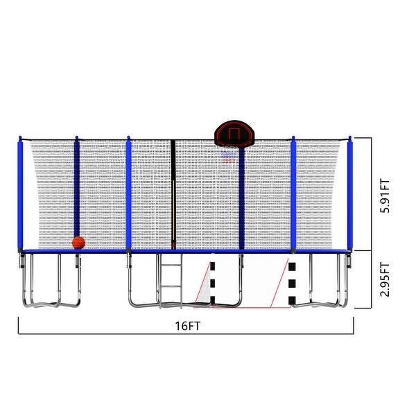 dimension image slide 0 of 2, 16FT Trampoline with Basketball Hoop pump and Ladder(Inner Safety Enclosure) Recreational Kids Trampoline