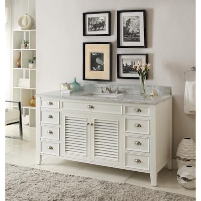 60" Benton Collection Kalani Shutter Blinds White Bathroom Sink Vanity