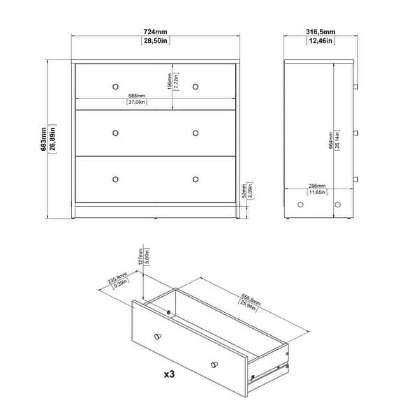 dimension image slide 4 of 3, Porch & Den Zoe 3-drawer Engineered Wood Chest