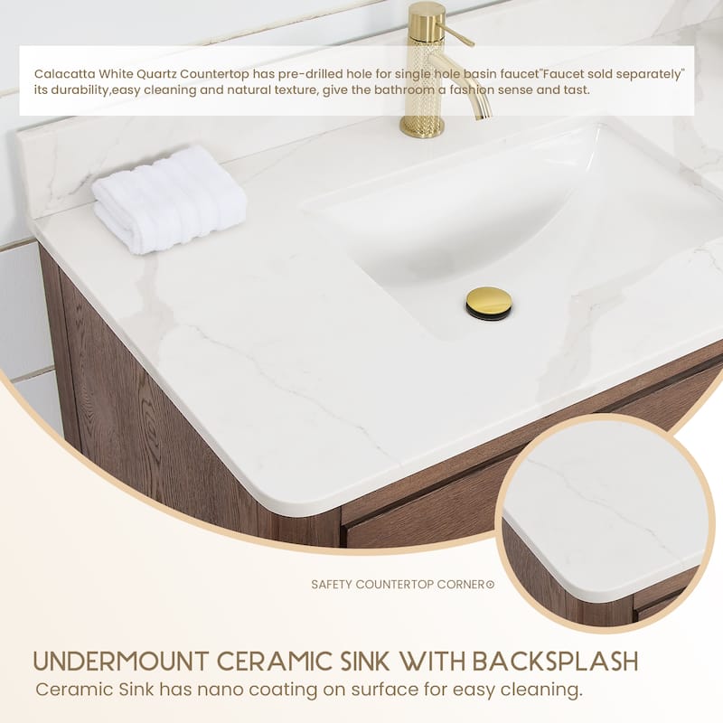 Porto Bath Vanity with White Quartz Stone Top and Mirror