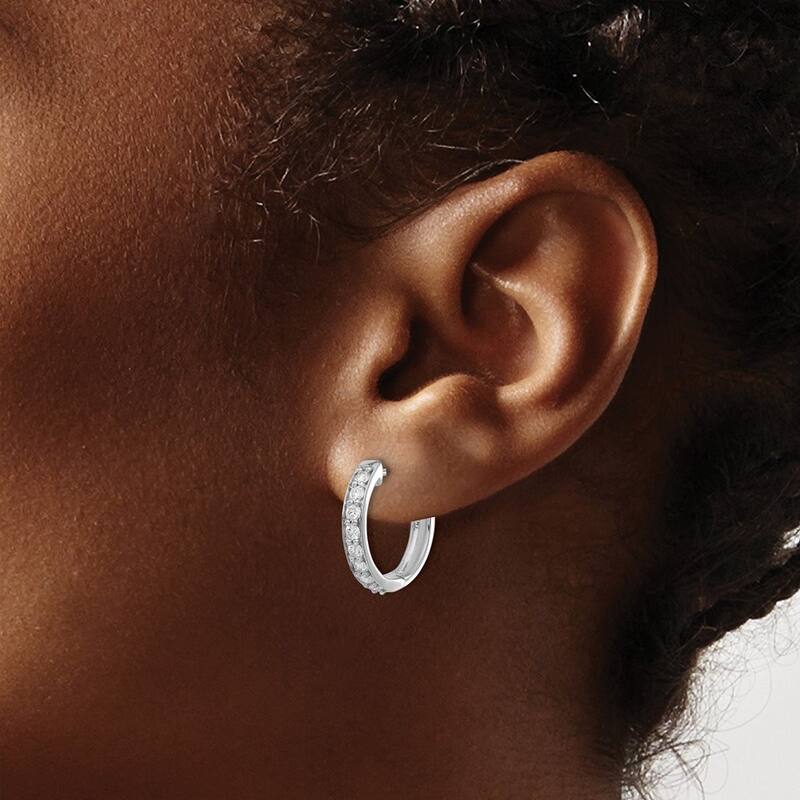 Curata 14k White Gold Diamond Hoop Earrings - 17x17mm Wide 3mm Thick