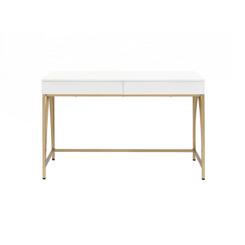 Lightmane White High Gloss & Gold Finish Vanity Desk