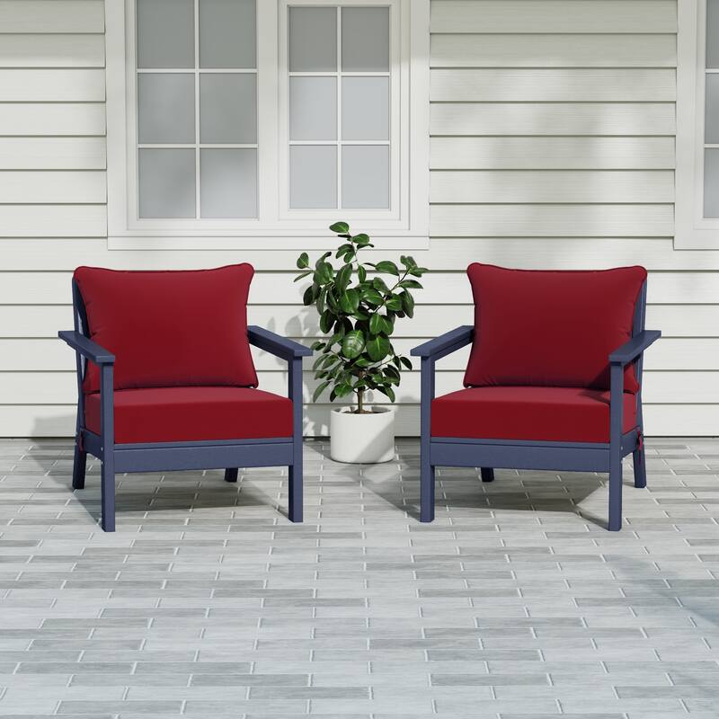 Birchwood All Weather HDPE Outdoor Patio Navy Blue Deep Seating Conversation Set With Cushions (2-Piece) - Navy Blue/Red