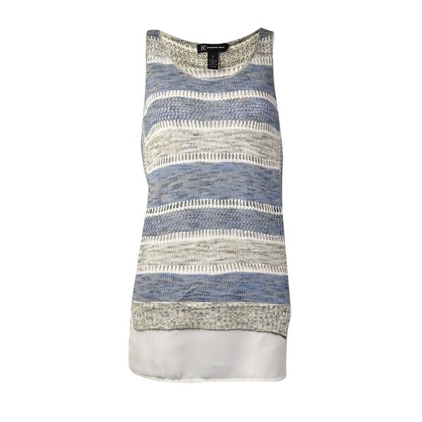 INC International Concepts Women's Striped Open Knit Top (M, Goddess Blue) - Goddess Blue - M