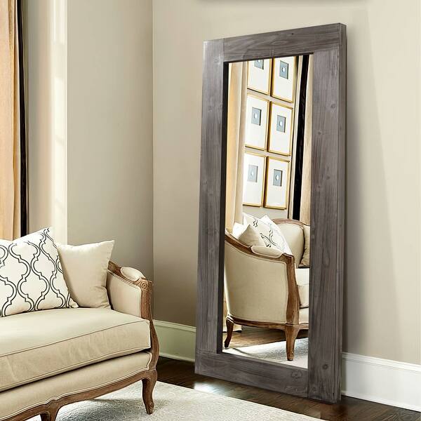 Rustic Wood Freestanding Full Length Floor Mirror Overstock 30272549 58 X24 Antique Brown