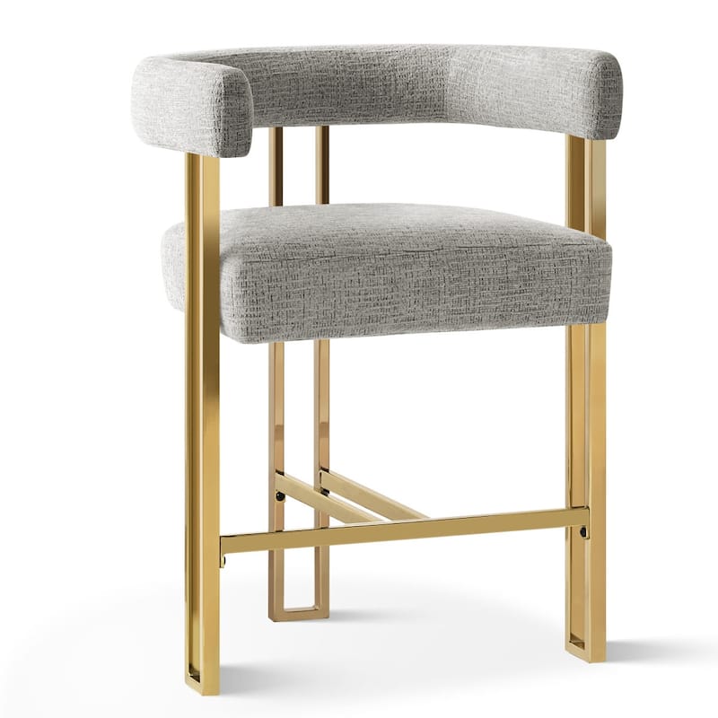 25" Seat Height Upholstered Chenille Gold Matel Counter Stool