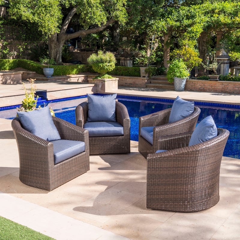 Darius Outdoor Aluminum Framed Wicker Swivel Club Chair (Set of 4) by Christopher Knight Home