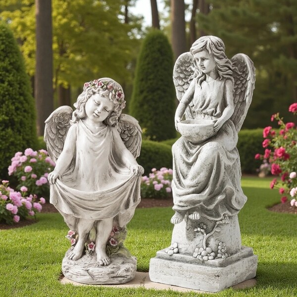 Glitzhome Handmade Magnesium Oxide/Fiberglass Angel Birdfeeder